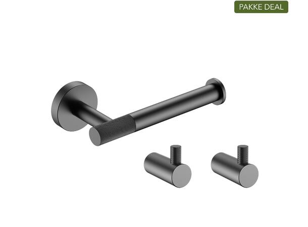 Santino Baderomsett L1 - Gunmetal Kroker og Papirholder i rustfritt stål