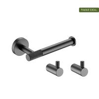 Santino Baderomsett L1 - Gunmetal Kroker og Papirholder i rustfritt stål