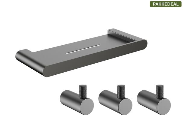 Fasano Baderomsett M1 - Gunmetal Kroker og Baderomshylle i rustfritt stål