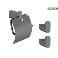 Polito Baderomsett L1 - Gunmetal Kroker og Papirholder i rustfritt stål