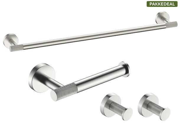 Santino Baderomsett M1 - Børstet Stål Håndklestang, Papirholder & store Kroker