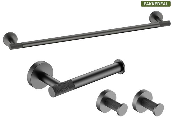 Santino Baderomsett M1 - Gunmetal Håndklestang, Papirholder & store Kroker