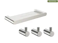 Fasano Baderomsett M1 - B&#248;rstet St&#229;l Kroker og Baderomshylle i rustfritt st&#229;l