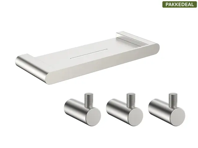 Fasano Baderomsett M1 - Børstet Stål Kroker og Baderomshylle i rustfritt stål 