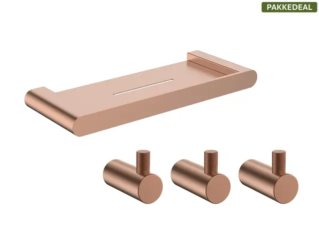 Fasano Baderomsett M1 - Kobber Børstet Kroker og Baderomshylle i rustfritt stål 