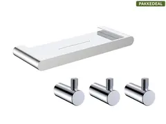 Fasano Baderomsett M1 - Polert St&#229;l Kroker og Baderomshylle i rustfritt st&#229;l