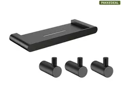 Fasano Baderomsett M1 - Sort Matt Kroker og Baderomshylle i rustfritt st&#229;l