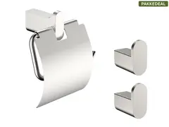 Polito Baderomsett L1 - B&#248;rstet St&#229;l Kroker og Papirholder i rustfritt st&#229;l