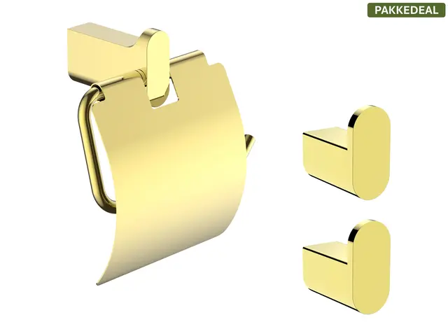 Polito Baderomsett L1 - Gull Kroker og Papirholder i rustfritt stål 