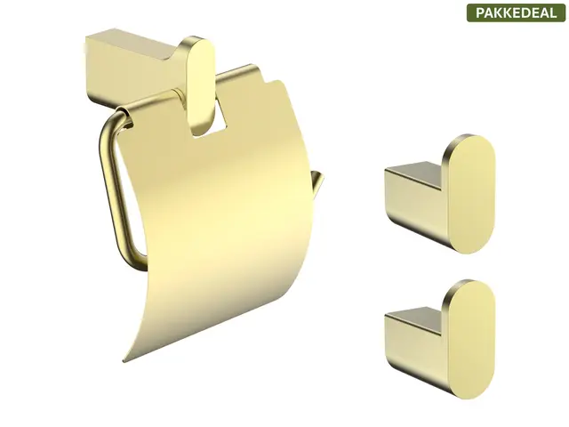 Poilito Baderomsett L1 - Gull Børstet Kroker og Papirholder i rustfritt stål 