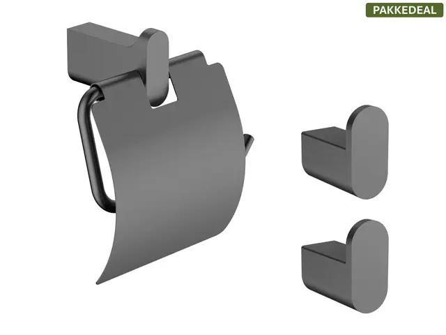 Polito Baderomsett L1 - Gunmetal Kroker og Papirholder i rustfritt stål 