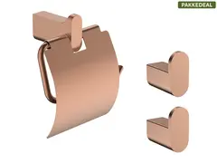 Polito Baderomsett L1 - Kobber B&#248;rstet Kroker og Papirholder i rustfritt st&#229;l