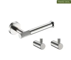 Santino Baderomsett L1 - B&#248;rstet St&#229;l Knotter og Papirholder i rustfritt st&#229;l