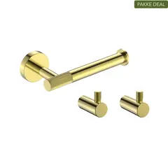 Santino Baderomsett L1 - Gull Knotter og Papirholder i rustfritt st&#229;l