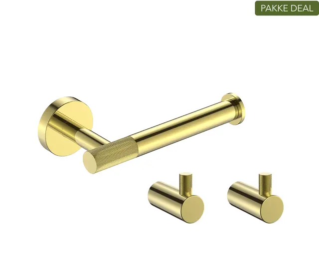 Santino Baderomsett L1 - Gull Kroker og Papirholder i rustfritt stål 