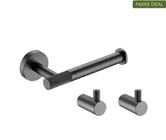 Santino Baderomsett L1 - Gunmetal Knotter og Papirholder i rustfritt st&#229;l