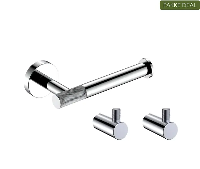 Santino Baderomsett L1 - Polert Stål Kroker og Papirholder i rustfritt stål 