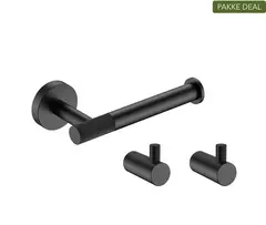 Santino Baderomsett L1 - Sort Matt Knotter og Papirholder i rustfritt st&#229;l