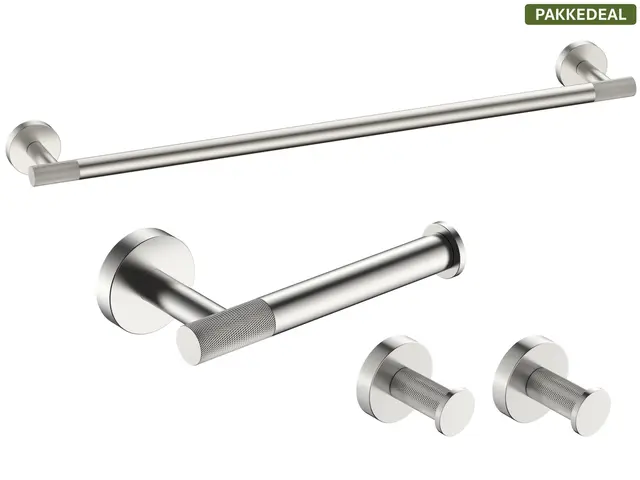 Santino Baderomsett M1 - Børstet Stål Håndklestang, Papirholder & store Kroker 
