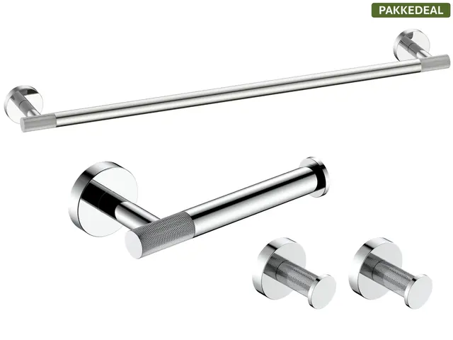 Santino Baderomsett M1 - Polert Stål Håndklestang, Papirholder & store Kroker 