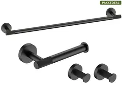 Santino Baderomsett M1 - Sort Matt H&#229;ndklestang, Papirholder &amp; store Kroker